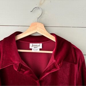 VINTAGE Jessica red velvet button down blouse